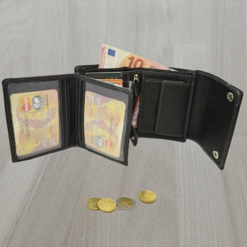 flevado Herrengeldbörse Brieftasche RFID Schutz Hosenkette Echt Leder Hochformat